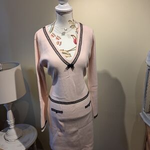 Moda International Blush Knit Dress with Black Lace